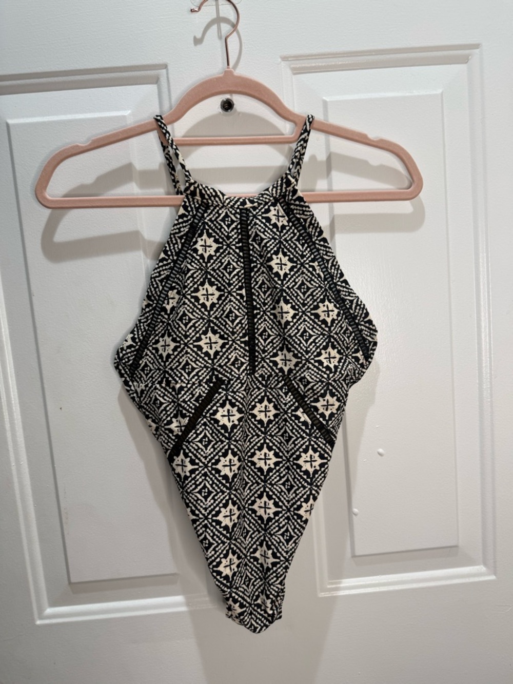 Cleobella Black and Cream Patterned Halter One Piece Swimsuit